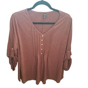 Emery Rose Womens Sz 2X Red Solid 3/4 Sleeve Blouse